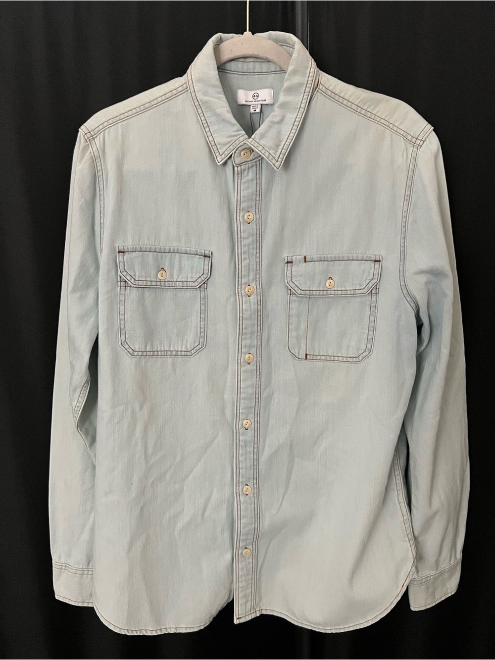 Ag Adriano Goldschmied Pale Blue Denim Button-Down Shirt